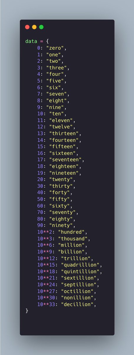 Juliangchastain's tweet photo. @hitesh_ml The algorithm itself should take a competent engineer fewer than 10 lines and less than 15 minutes. The number names are annoying to all write out though https://t.co/sBXbBcUNCn