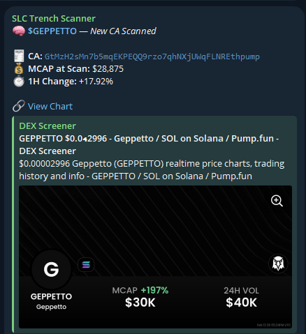 $GEPPETTO ran 225%+ after SLC's Trench Scanner alert!

GtMzH2sMn7b5mqEKPEQQ9rzo7qhNXjUWqFLNREthpump
____
Interested in the SLC Trench Scanner? DM “Access” to <a href="/scanner_SLC/">SLC Trench Scanner</a>
—
Interested in the SLC Black Ledger Discord? Apply at slcblackledger.org
——