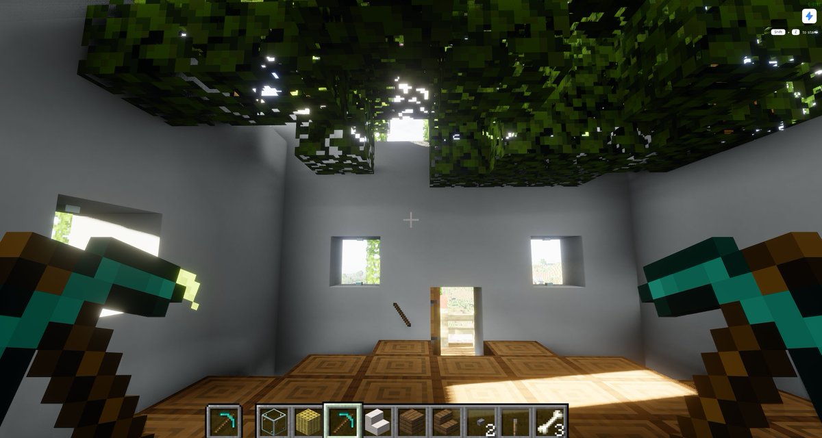 Prompt: Treehouse with thick spruce trunk and spiral staircase, white cottage at top with peaked spruce roofs, wraparound deck with white fencing, hanging soul lanterns, azalea leaf mushroom canopy with vines draping down, flower pots on railings

We start it. You personalize it.