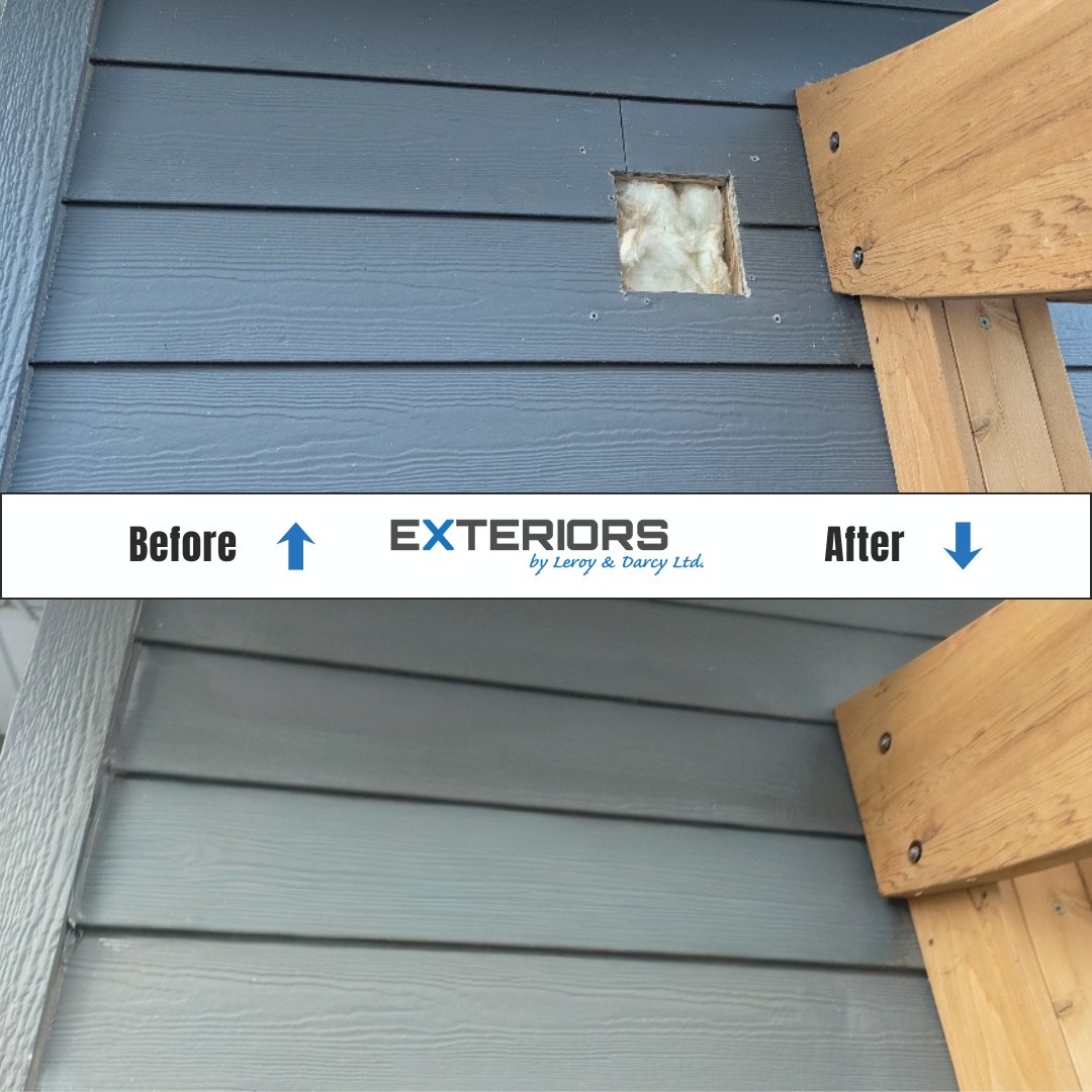 Exteriorsld's tweet photo. Siding repair for #Airtech 🛠️
Matched, patched, and back to 100%! 🔥
Contact us for a free quote! ⬇️
https://t.co/63R7WynYpY
📞 (403) 327-9113
📧 info@exteriorsld.com
#ExteriorsByLeroyAndDarcy #SidingRepair #Coaldale #JamesHardie https://t.co/3inXRkB6kf