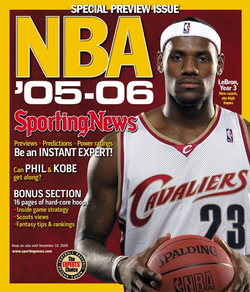 AllAmericanSN's tweet photo. It’s officially NBA All-Star Weekend in Los Angeles ⭐️

For the first time in 21 seasons, LeBron James is not All-NBA. A streak that may never be broken.

His first selection? 2005.

Year 3. Sky-high hopes. A Sporting News cover that aged pretty well 👑 https://t.co/uOuNTUJU4H