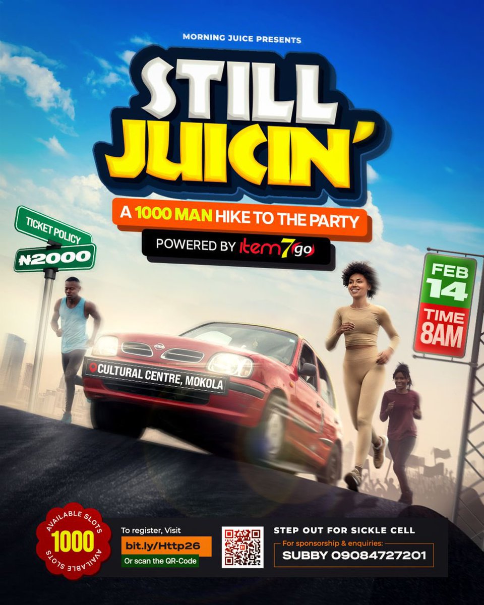 Love is in the air… and so is purpose ❤️🏃🏾‍♂️🏃🏽‍♀️
This Valentine’s Day, Shride is proud to partner with Still Juicin’ – A 1000 Man Hike to the Party at Cultural Centre, Mokola.
February 14 | 8AM Ticket: ₦2000
Let’s step out, show up, and move for a cause. 💪🏾 Because nothing says