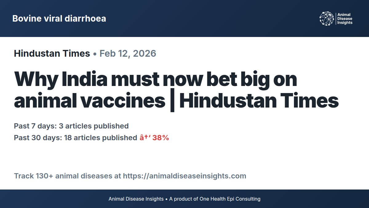 DiseaseInsights's tweet photo. Bovine viral diarrhoea update

Read more: https://t.co/aHzSHa2TYz

Follow for daily updates. Share to spread awareness.

#AnimalHealth #DiseaseOutbreak #OneHealth https://t.co/gQM3mREA3l