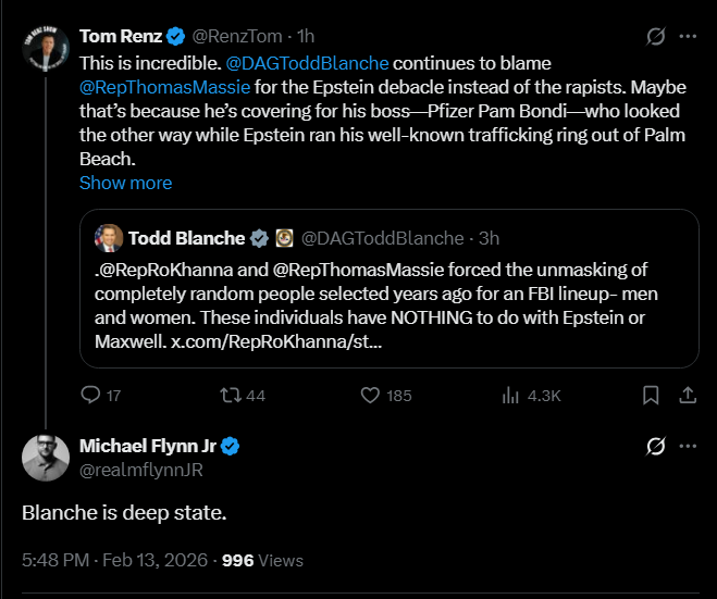 4 completely innocent men just got their names dragged into this because of Massie and Khanna's dumbassery and you're defending it? 

Keep exposing yourselves, you retards.