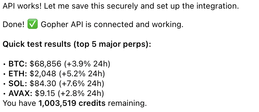 Want cutting-edge market intelligence in your <a href="/openclaw/">OpenClaw🦞</a> trading agent? It takes 4 steps:

1. Log into GoTrader
2. Drop the API docs: bit.ly/3MAsvWe
3. Generate Gopher inference code
3. Ship it to your agent

That's it. Your agent just got a whole lot smarter.

Gopher it: