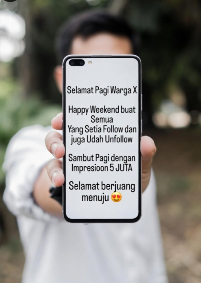 Selamat Pagi Warga X
Happy Weekend buat Semua 
Yang Setia Follow dan juga Udah Unfollow 
Sambut Pagi dengan Impresioon 5 JUTA 
Selamat berjuang menuju 🌙🌙🌙
<a href="/ambyar_tv54127/">Ambyar Tv</a> 
<a href="/chandra_he46119/">herry chandra</a> 
<a href="/Enov_Jkt/">Semut Ireng</a>