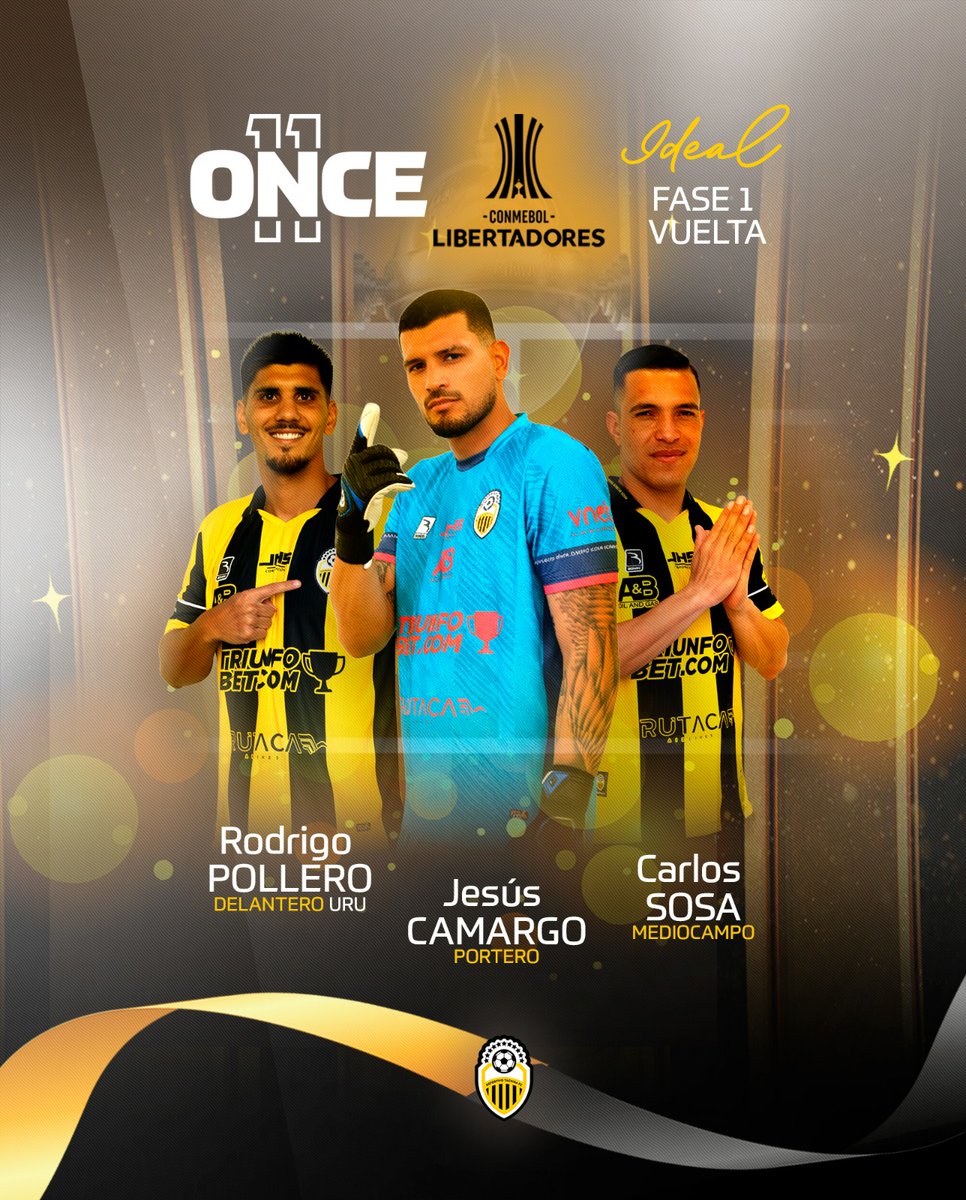 👏 Formidable actuación de Rodrigo Pollero, Carlos Sosa y Jesús Camargo, en la clasificación del Aurinegro a la Fase 2 del torneo, por ello forman parte del Equipo de la Semana en la <a href="/Libertadores/">CONMEBOL Libertadores</a> 🔥

#VamosTáchira 💛🖤