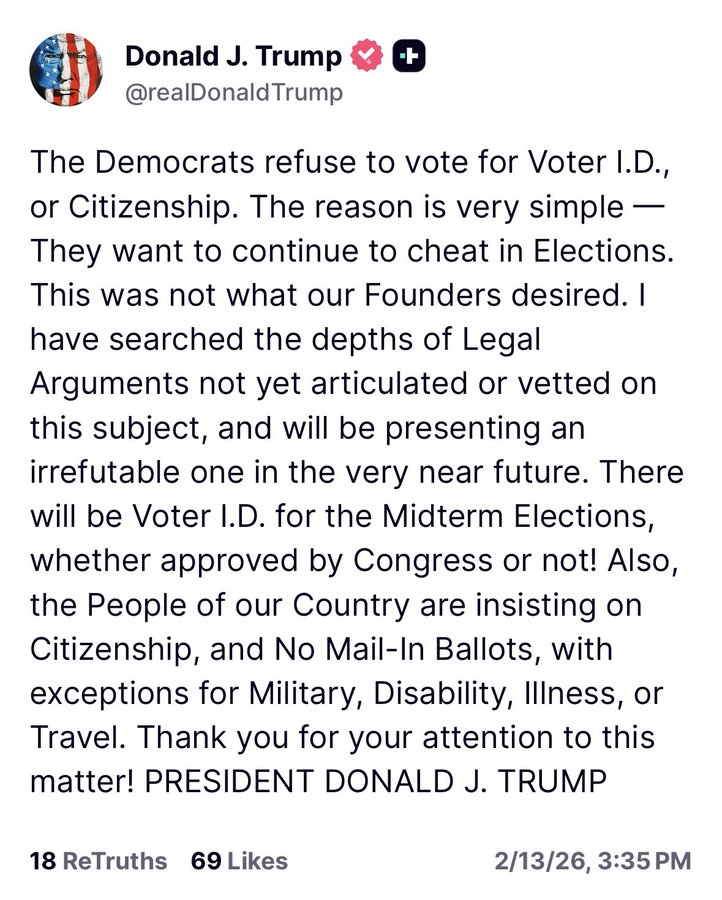 Trump: ‘There will be Voter I.D. for the Midterm Elections, whether approved by Congress or not!’