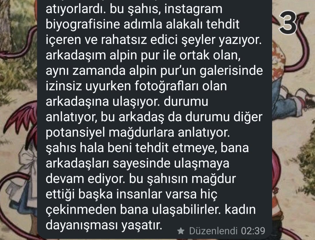 alandakikarton's tweet image. Bu bir ifşa metnidir!
İstinye Üniversitesinde okuyan Alpin Pur isimli fail hakkında. Lütfen yayın ve eğer mağdursanız lütfen sesinizi çıkartmaktan korkmayın...
İfşa metnini sırasıyla 1,2,3 diye paylaşıyorum.
Ssleri de bu tivitin altına atacağım sığmadığı için.