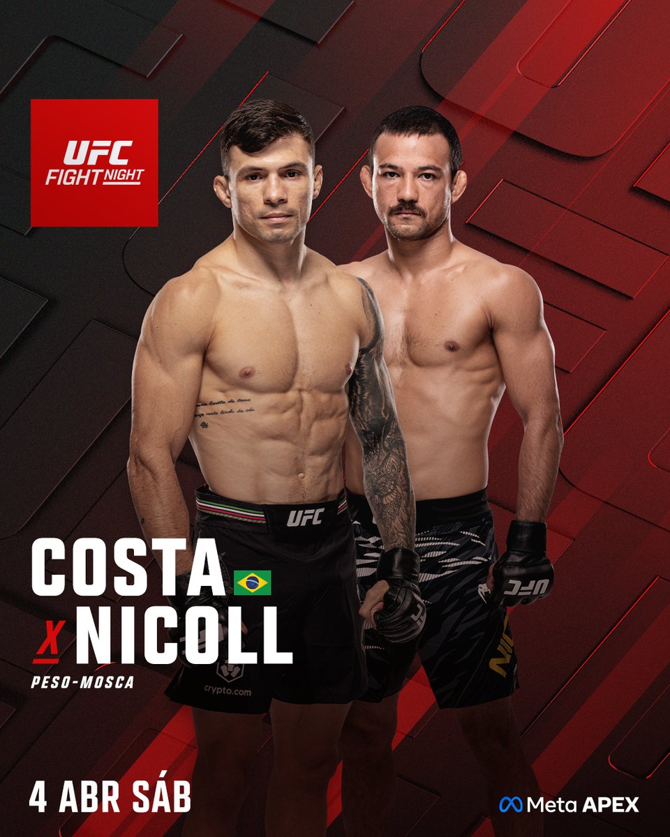 Muita ação vai rolar no #UFCVegas115! 💥

<a href="/VirnaJandiroba/">Virna Jandiroba</a> 🆚 <a href="/TabathaRicci/">Tabatha “BABY SHARK” Ricci 🦈</a>
<a href="/AlessanCosta10/">Alessandro Costa</a> 🆚 Stewart Nicoll

[ 4 de Abril | Assista ao vivo no @ParamountPlusBR ]