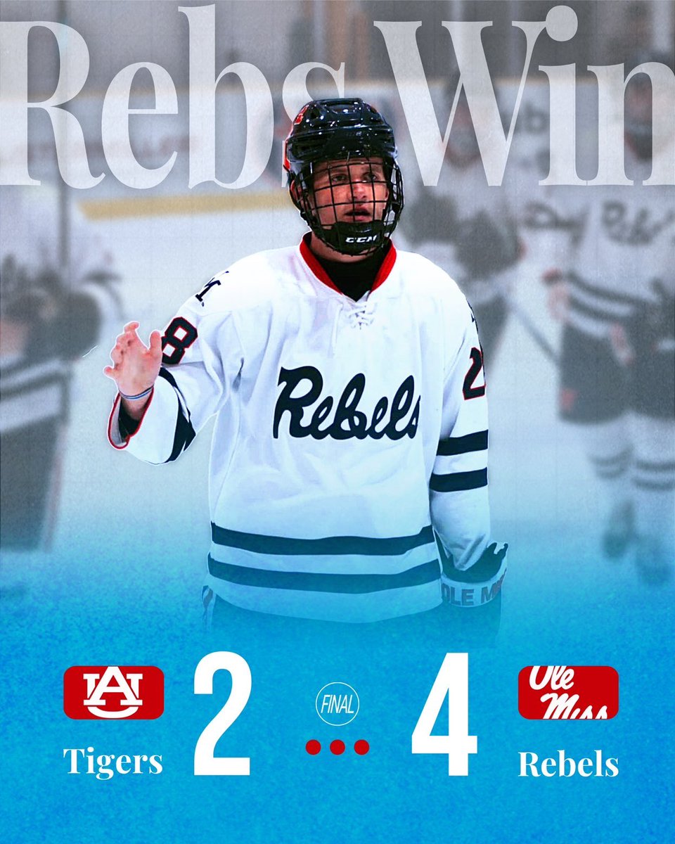OleMissHockey's tweet image. 🚨REBS WIN🚨

Your Ice Rebs now advance to the next round tomorrow! 

#win #sechockey #hottytoddy #olemisshockey