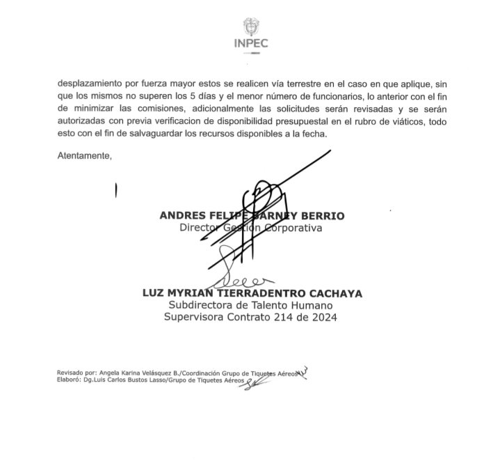 Hace 2 meses el sr barney y la sra luz miryam, notificarbán las cárceles que no hay platica para diligencias de PPL y viáticos para los guardiancitos, pero para pasear los directivos, está restricción no aplica, lo misional debe tener prioridad.