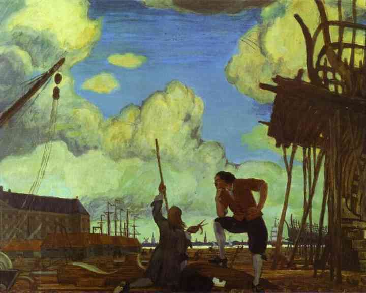 dobuzhinsky's tweet photo. Peter the Great in Holland. Amsterdam, the Wharf of the East India Company. https://t.co/1omSbjiuyC https://t.co/G3o5lwgKOj