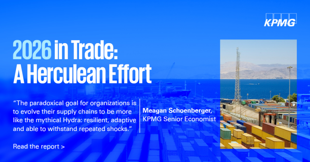 DTRTrading's tweet photo. Can supply chains withstand another year of trade volatility? @KPMG_US Economics points to higher tariffs, lower retaliation thresholds and AI demand as defining forces shaping the 2026 #trade outlook. https://t.co/69MySJxorQ https://t.co/xrCHSo2q6J