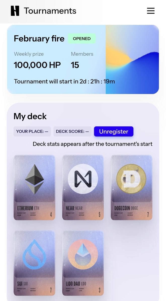 Registration for the new <a href="/Hodleague/">Hodleague</a> tournament on <a href="/AbstractChain/">Abstract</a> is open until Monday, 17:00. The platform is in beta and open to everyone. Build your 5-token deck and join. I’ve made my deck and expect good results this week.
#Hodleague #Abstract