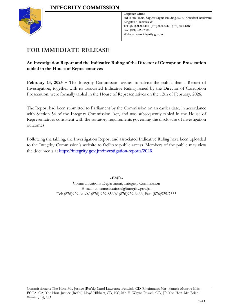 Integrity Commission of Jamaica tweet media