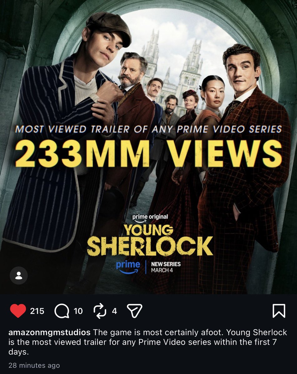 herosbeard's tweet image. young sherlock is the most viewed trailer for any prime video series within the first 7 days…. y’all that emmy nomination and second season is #SECURED omg i’m so proud of hero