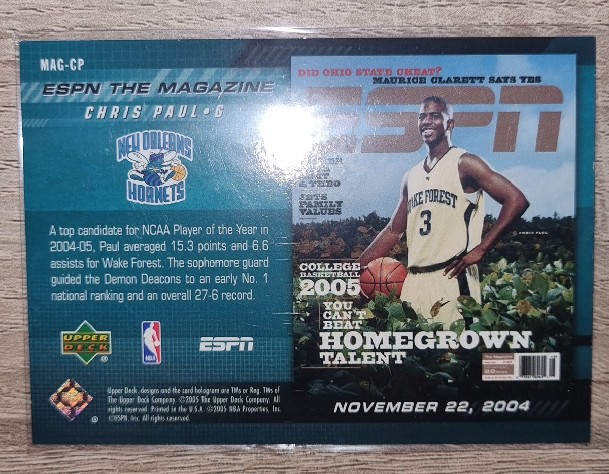 I want to celebrate Chris Paul greatness with this cool Upper Deck ESPN Magazine card from 2005-06