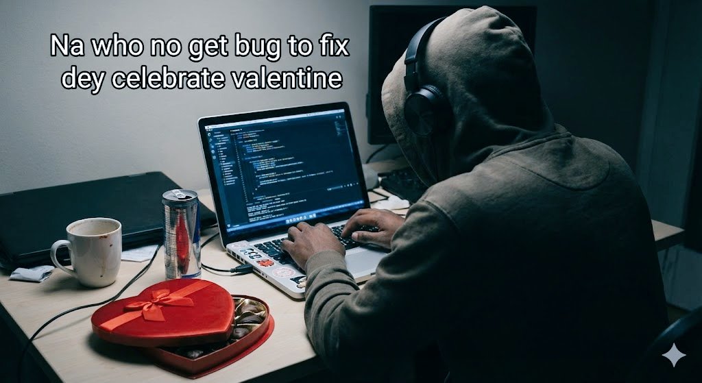 Dev_Ologun's tweet photo. Valentine na for people wey their code dey run without error. We move. 🚶‍♂️💻 https://t.co/Mzp7jt2dje