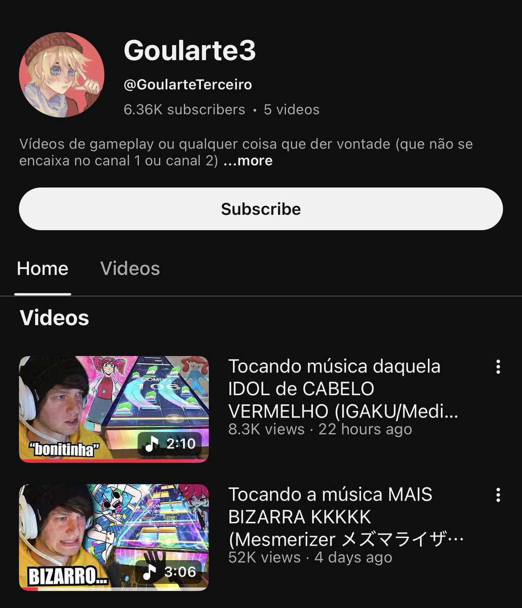 g0ulaarte's tweet photo. criei um canal pra postar eu jogando jogos de ritmo

e eu nao sei como a galera achou esse video kkkkkk

eu nem divulguei e pensei que seria underground demais, postei mais pra mim mesmo

mas quem quiser checar la :) https://t.co/y3I7bWFEWf
