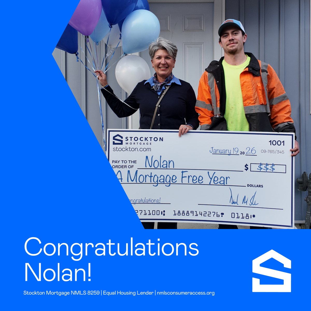 🎉 We have a winner! 🎉
Please join us in congratulating Nolan from Arkansas, the winner of our 2026 Mortgage-Free Year Sweepstakes!
Nolan closed on his first home with Stockton Mortgage in 2025. Now he’s heading into 2026 with a mortgage-free year ahead.