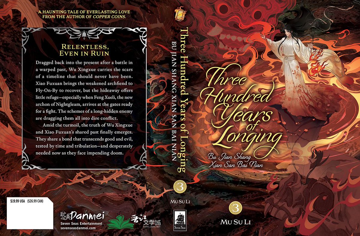 New #danmei cover reveal! ✨ THREE HUNDRED YEARS OF LONGING: BU JIAN SHANG XIAN SAN BAI NIAN (NOVEL) Vol. 3 by Mu Su Li—cover art by 红鹤鸣冬 <a href="/hhmd_1020/">红鹤鸣冬</a> + interior art by Me.Mimo <a href="/mimominamo/">🧧Mimo🐺🦌🍆🍑🌟</a>! #SevenSeasDanmei

Out in English May 2025—pre-order now!
sevenseasentertainment.com/books/three-hu…