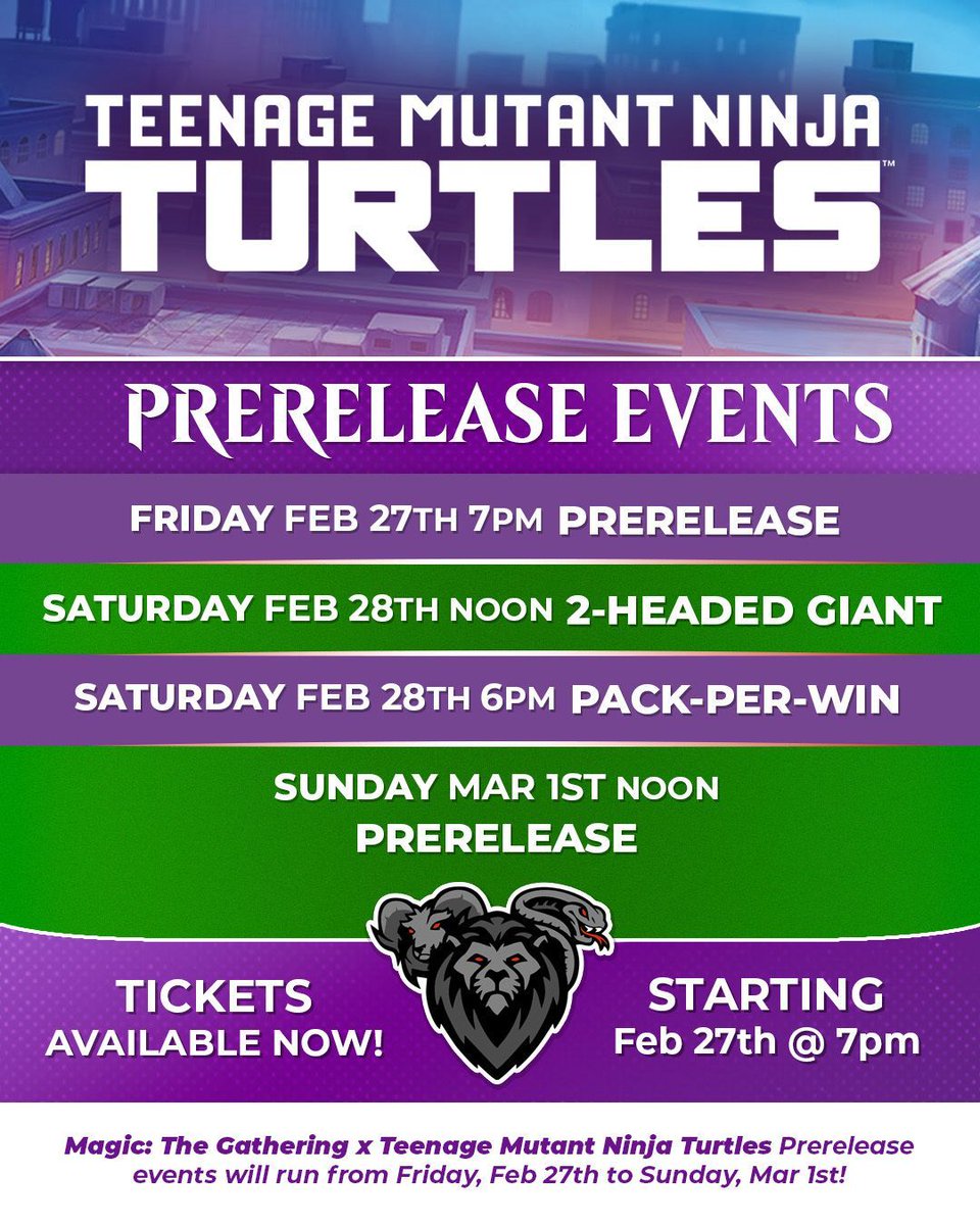 🐢✨ Calling all Teenage Mutant Ninja Turtles &amp; Magic: The Gathering fans! ✨🐢

Preorders AND Prerelease tickets are now live at Chimera Gaming!

Our recent events have been selling out fast, so don’t wait, lock in your Prerelease spot now!

chimeragamingonline.com

#TMNTMTG