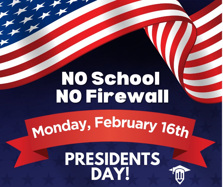 FirewallCenters's tweet photo. 📅 Reminder for Firewall families:
No school &amp; no Firewall on Monday, February 16th in observance of Presidents Day 🇺🇸
Enjoy the long weekend! 🔥 https://t.co/vicDcvGSYD