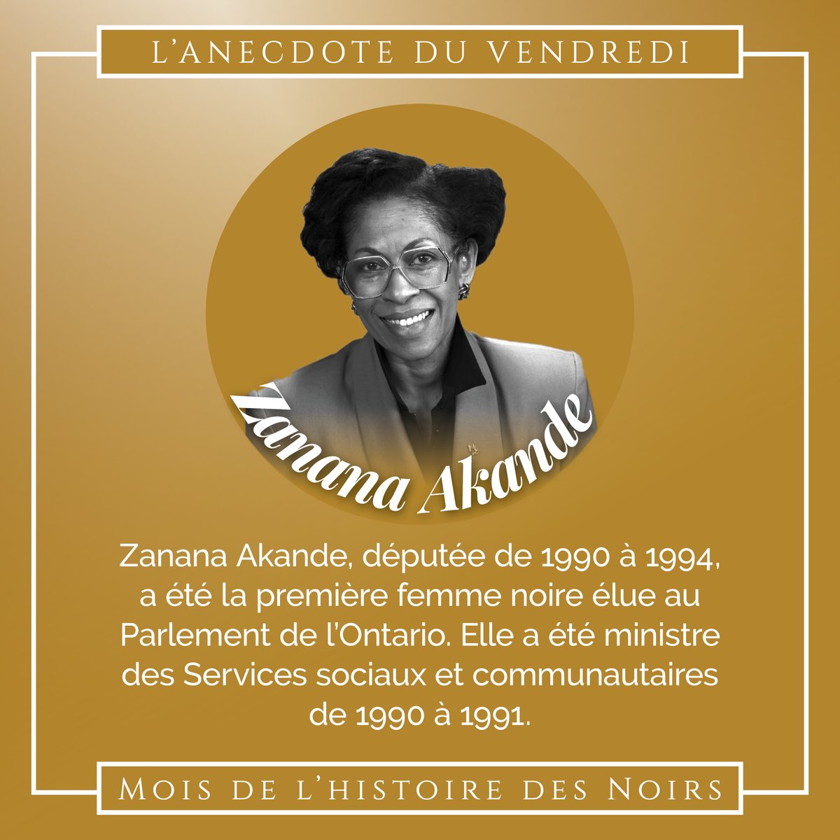 Le saviez-vous cette anecdote au sujet de Zanana Akande? En ce #MoisDeLHistoireDesNoirs, nous partageons des faits intéressants sur des leaders noirs qui ont marqué l’histoire parlementaire de l’Ontario. Revenez la semaine prochaine pour découvrir une autre histoire.