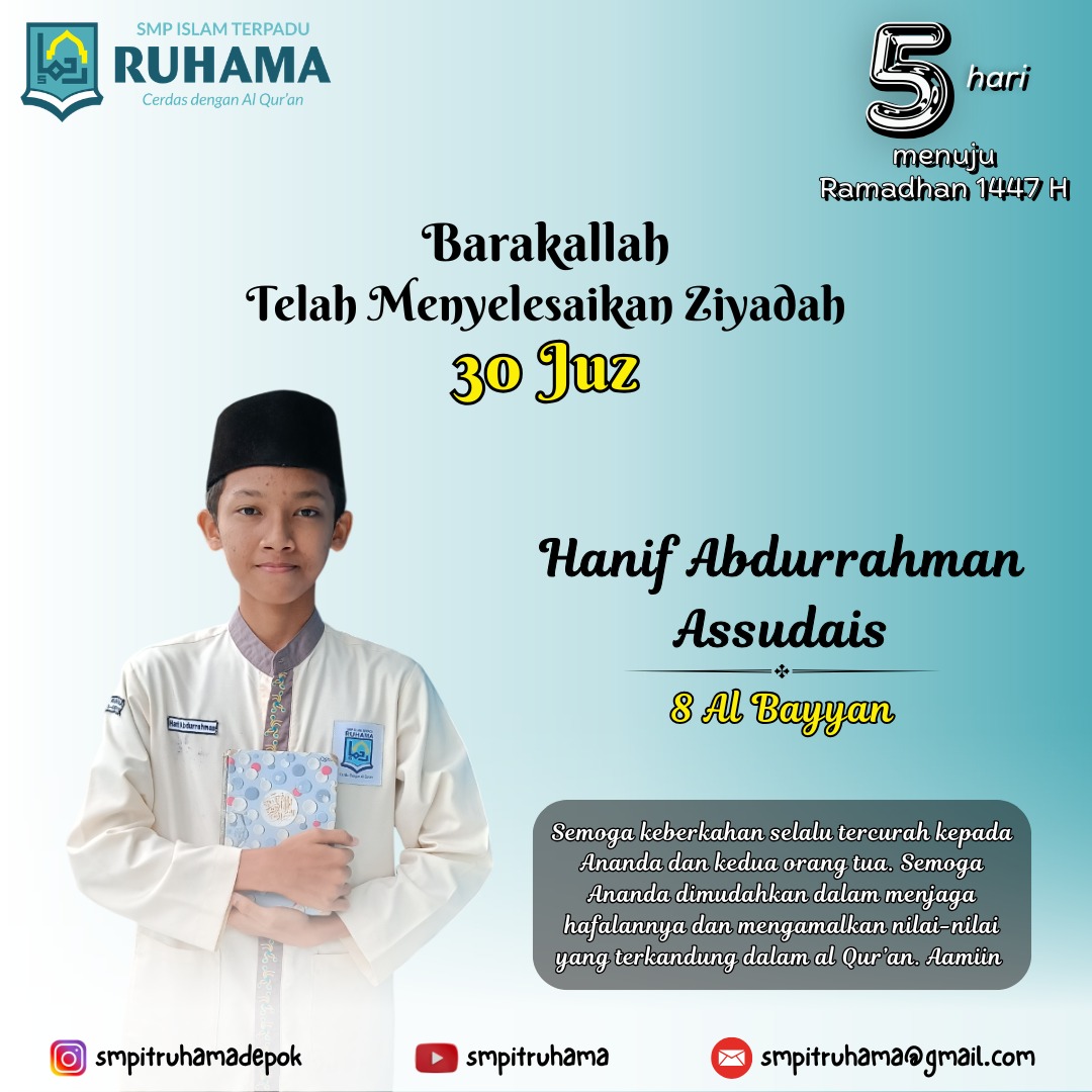 Bambangstp's tweet photo. Masya Allah Tabarakallah buat Hanif Abdurrahman As Sudais Al Hafiz siswa SMPIT Ruhama. Selamat juga buat ayah bundanya. Semoga bisa selalu istiqomah menjaga hafalan Qur'annya dan bisa tambah mutqin hafalannya. Amiiiin3x #hafalquran30juz https://t.co/2i2qo68Irk