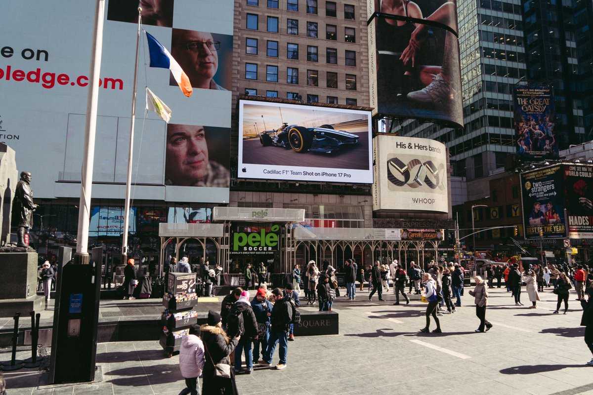 vincenzolandino's tweet photo. Hours after unveiling its livery via a Super Bowl commercial and in-person Times Square activation, the Cadillac Formula 1 Team continued its innovative launch with a "Shot on iPhone" social and out-of-home executions in collaboration with Apple.  

📸 courtest @Cadillac_F1 https://t.co/MLpxTTKP7b