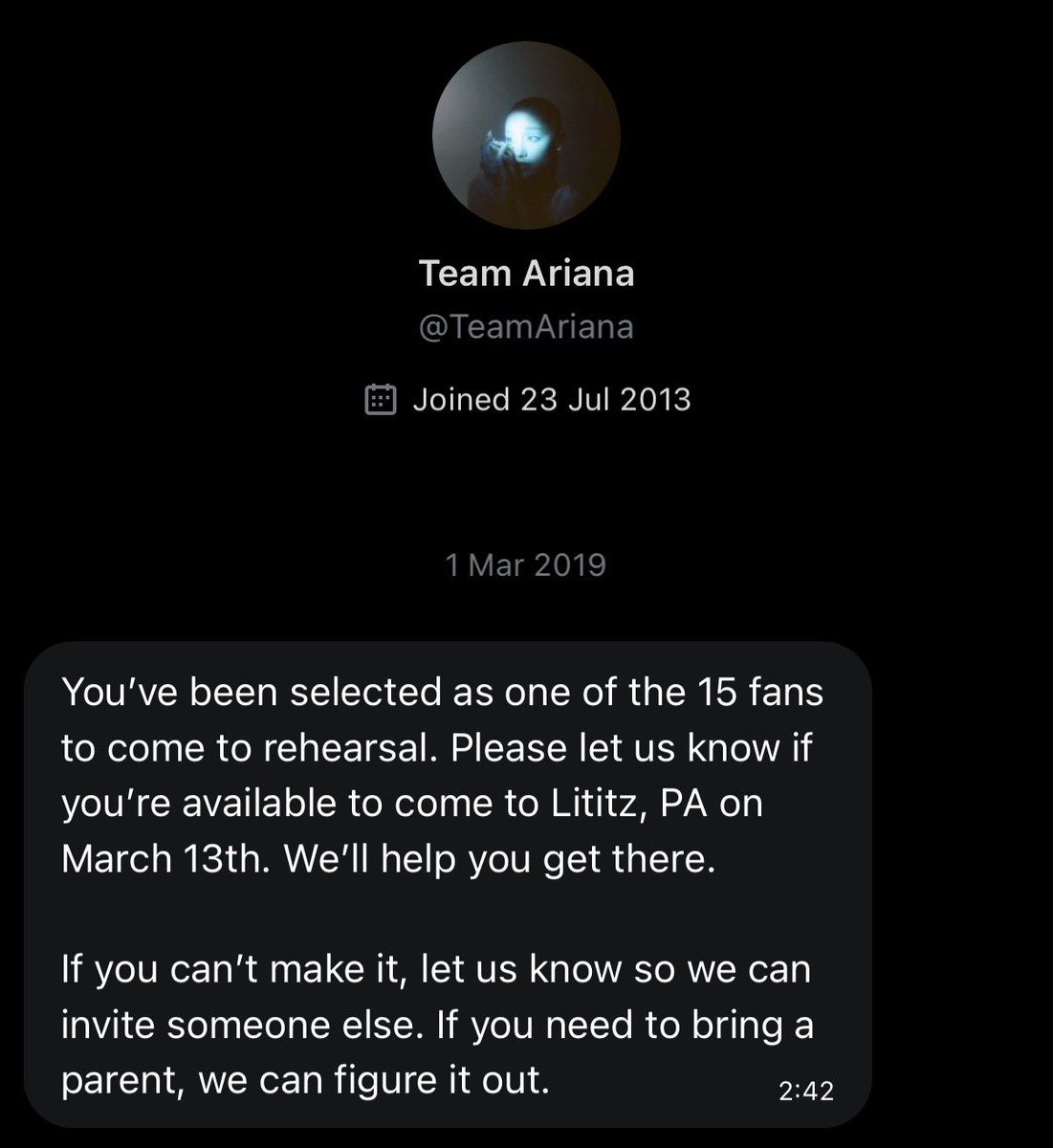 hey how about doing this again? i have a passport this time lol i can attend and not miss the biggest opportunity of my entire life a second time 😝 <a href="/TeamAriana/">Team Ariana</a>