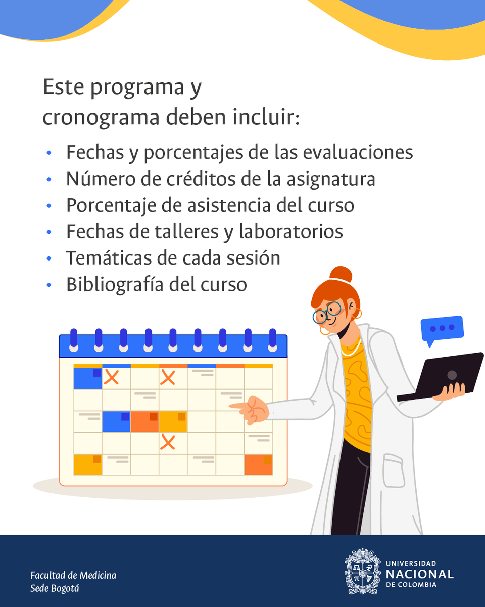 MedicinaUNAL's tweet photo. Como estudiante, es importante que organices tu tiempo y lleves un control de tus materias, por eso es importante que tengas el programa de cada asignatura y su calendario, uno de los acuerdos del Programa Papash, ¿lo conocías?
#Papash #MedicinaUNAL https://t.co/6O5MGQajbv