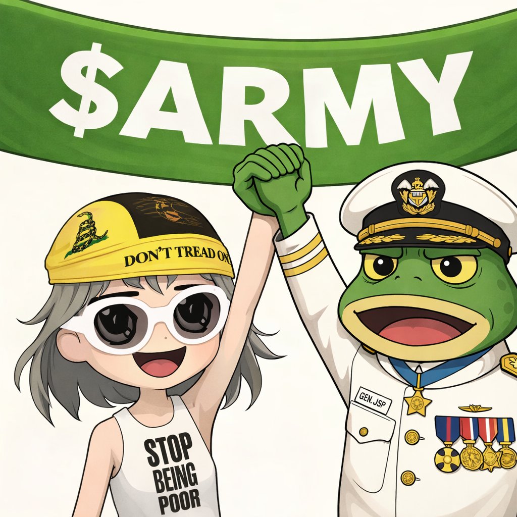 Day 57 of shilling $ARMY to <a href="/Pumpfun/">Pump.fun</a> &amp; <a href="/a1lon9/">alon</a> 🐸🪖

57days and the battalion is still marching - Disciplined, organic, and battle-tested. From deep trenches to solid footing, conviction carried the move. $ARMY isn't reacting to the cycle it's shaping its position within it🫡🎖