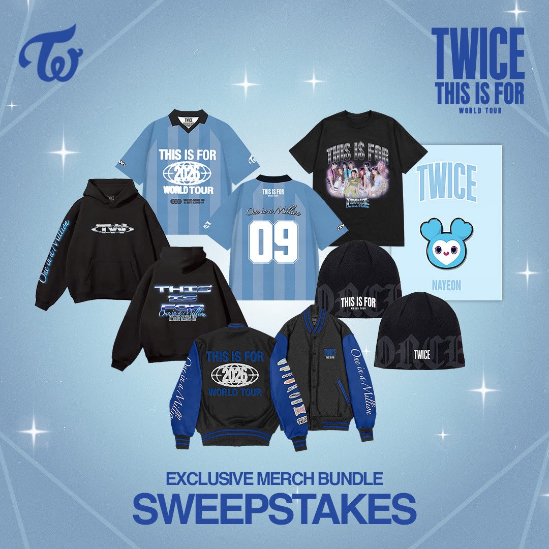ONCEs <THIS IS FOR> YOU! The Sweepstakes has just begun - enter now for your chance to win an official TWICE <THIS IS FOR> Merch Bundle! Link in bio, terms &amp; conditions. Sweepstakes will end on April 18, 2026, Good Luck!!
#TWICE #JYP #THISISFORWORLDTOUR #MERCHTRAFFIC