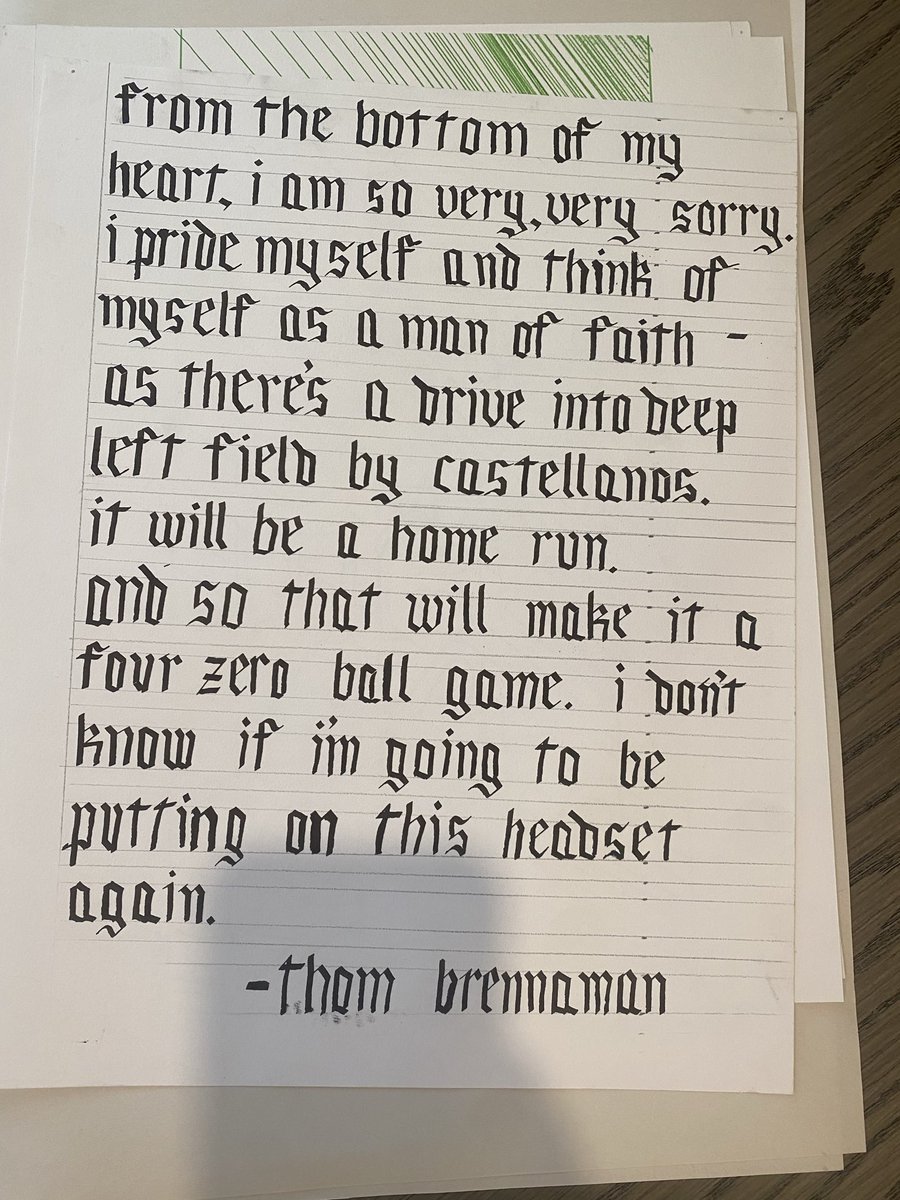 PhillyHits's tweet photo. I wanted to honor Nick Castellanos for my Calligraphy 101 final.

My Calligraphy Professor is definitely a Nick Castellanos HATER!

She gave me a B- because she “didn’t understand my vision”.

Just like Nick himself, my art piece was misunderstood. 

#Phillies #PhillyHits #Casty https://t.co/YxDm5RX6Wa
