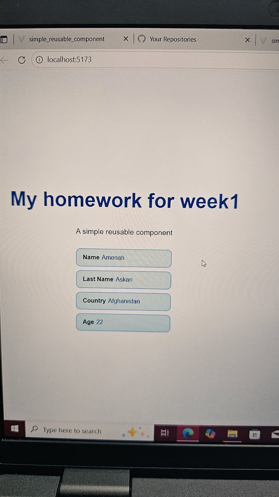 askariamn19's tweet photo. My homework for week 1 is done ✅️
A simple reusable  component 
@CodeToInspire 
@E_Ehrari https://t.co/5P2jodX4mw