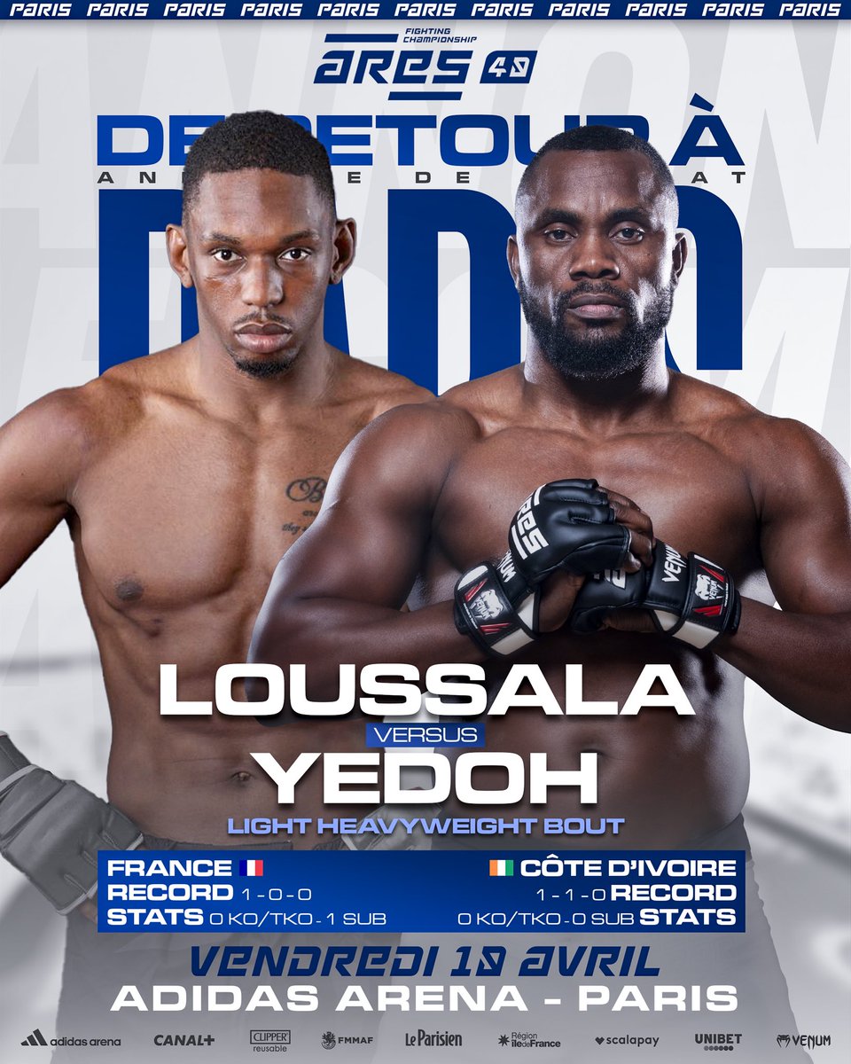 ares_fighting's tweet photo. Collision de light heavyweight sur #ARES40 🚨

William Loussala et Meledje Yedoh s’affrontent le vendredi 10 avril à l’@adidasarena, un combat à ne pas manquer ! 🔥

[📲 Réservez vos billets pour nos événements | https://t.co/Zvm7ndSn8Y] https://t.co/NTzzvuJhzr