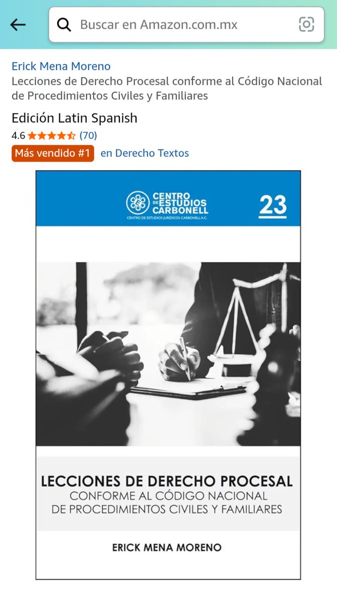 #MasVendidoDerechoAmazon

"Lecciones de Derecho Procesal conforme al CNPCyF", 73 semanas de preferencia en AmazonMX.

Disponible:  a.co/d/66jlAWD
Prólogo <a href="/MiguelCarbonell/">Miguel Carbonell</a> 
Editorial <a href="/CursosCarbonell/">Centro Carbonell</a>