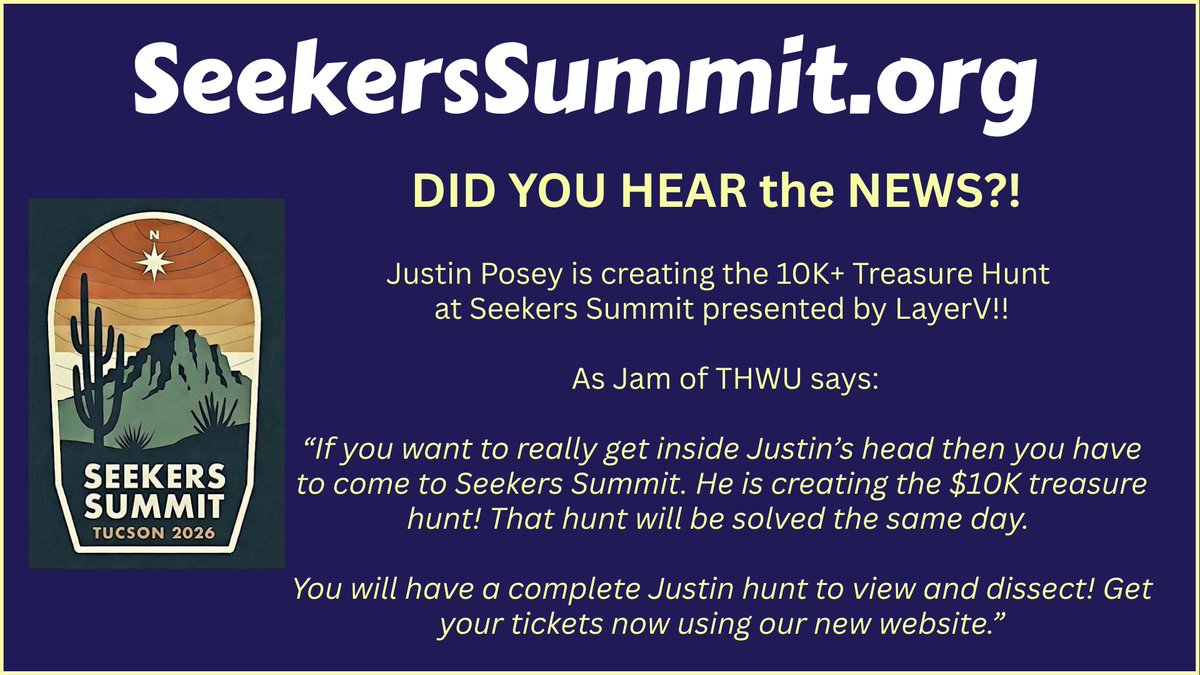 MWTreasure's tweet photo. WOW! Join the adventures! Treasures will be found at Seekers Summit!!! #justinposey #beyondthemapsedge https://t.co/f9xNhbaPPC