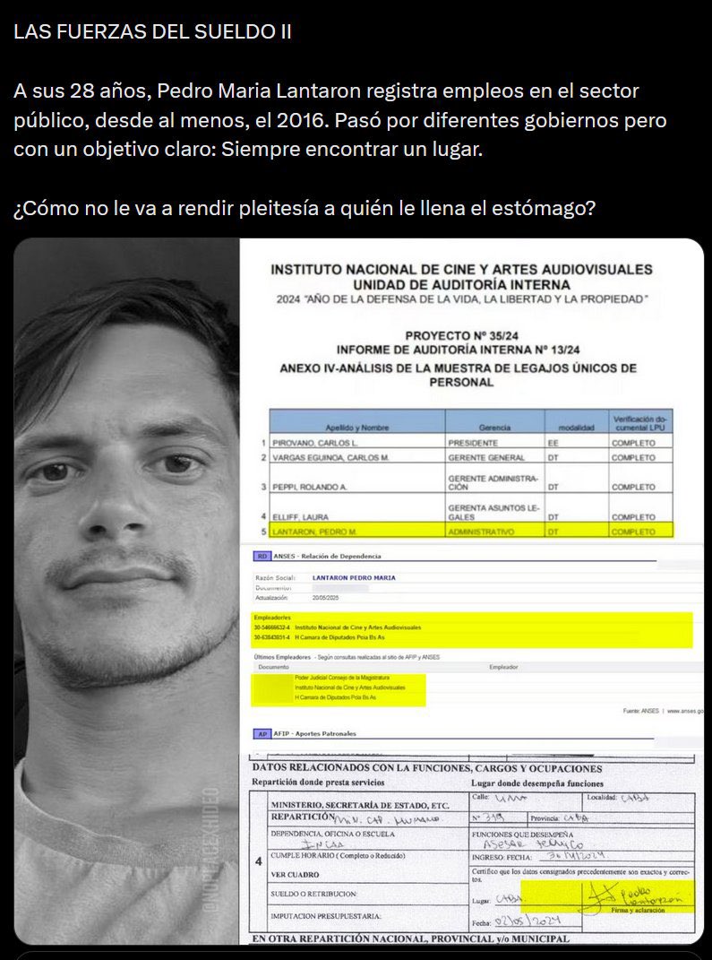 No estoy muy en esta, pero Pedro María Lantaron, quien es un ñoqui del Estado desde 2016, ósea hace una década vive de nuestros impuestos, acaba de doxxear a mi amiga, filtrando datos personales. Se harán las denuncias correspondientes aunque sabemos que esto lo financia Milei.