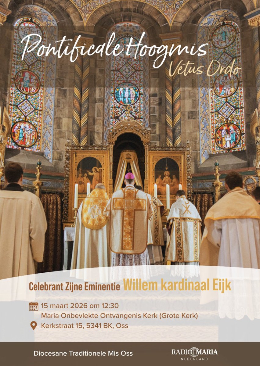 dianemontagna's tweet image. JUST IN: Dutch Cardinal Willem Eijk will celebrate his first Traditional Latin Mass (vetus ordo) in Oss, Netherlands, on Sunday, March 15. The Pontifical Mass will be celebrated at Our Lady of the Immaculate Conception Church, the diocesan church where the traditional Mass is…