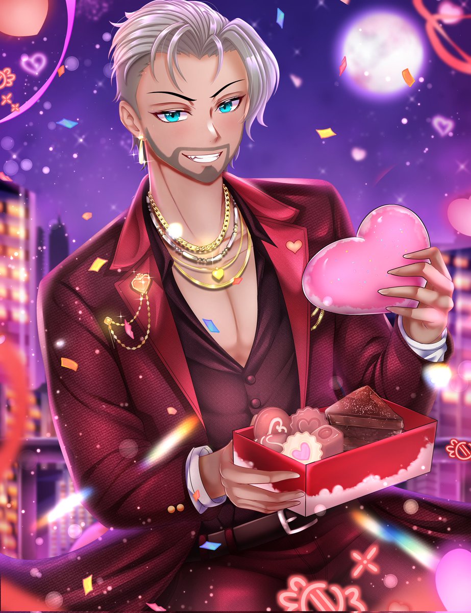 Tendaras's tweet image. 💙 Valentines day is tomorrow 💙

If you need a Valentine this year Human Form Hizzaru is here to help

There's enough chocolate to go around don't worry!
Yes there is enough of me to go around too. 😏

🎨 by @nerinahazuki

#HappyValentines #HappyValentinesDay2026