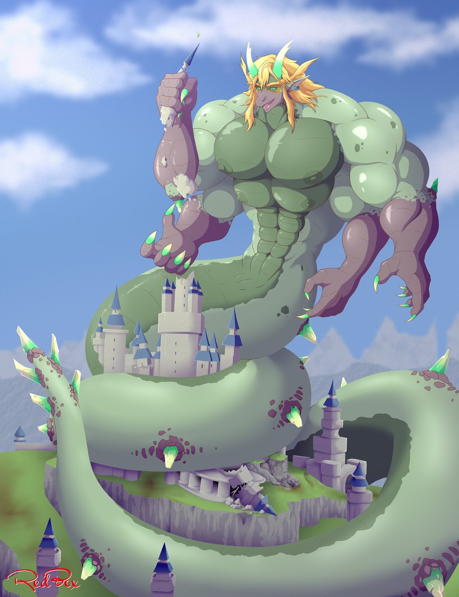 Last year I finished Tears of the Kingdom and that got me in the mood to try something like this

Drawing that castle took forever
Sometimes I think I like to torture myself

ANYWAY, my take on what could happen if Link took a secret stones and turn into a big and sexy dragon