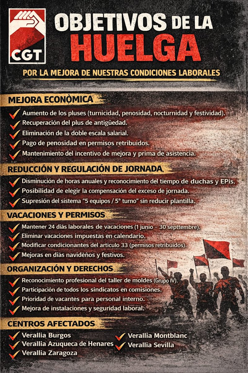 CGTBarcelona's tweet photo. 🔊 Huelga en @verallianews 14 y 17 de Febrero de 06:00 a 06:00 💪🔥
#cgt #anarcosindicalismo #acciondirecta https://t.co/ZOOeKVfHyd