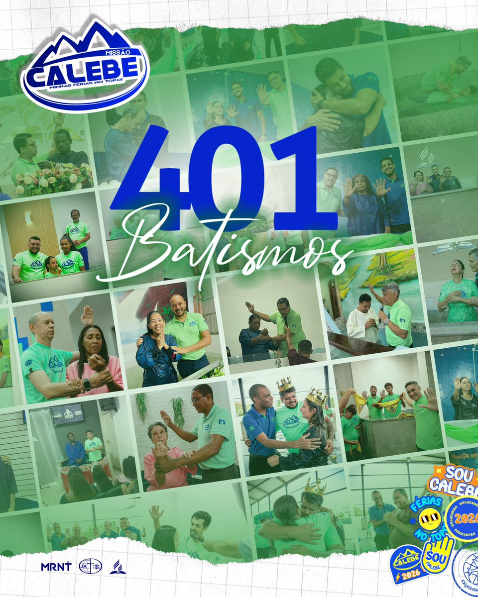Celebramos 401 batismos como resultado da Missão Calebe em nosso território. 🖐️
Mais do que números, são histórias transformadas, decisões ao lado de Cristo e jovens vivendo o propósito de anunciar esperança.

Calebe em janeiro, missão o ano inteiro. ✅

#missaocalebe