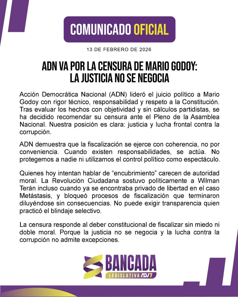 ADN, no se hagan los héroes ahora.  

Esperaron el momento perfecto para soltar a Godoy... justo después de instalar a su propio hombre en la Judicatura.   
 
Pero no disimulen: esperaron hasta designar a Damián Larco como presidente temporal un exdirector del SRI que bajó a 0