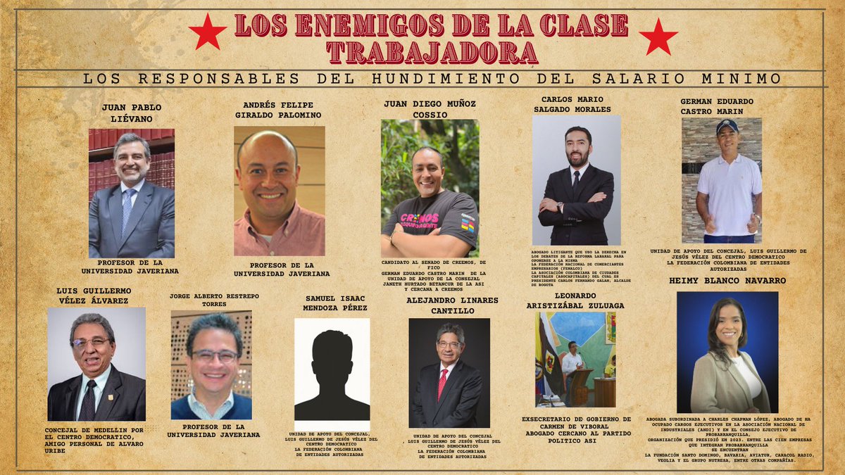 ¡Indignante! Buena parte de los demandantes del #SalarioVital ante el <a href="/consejodeestado/">Consejo de Estado</a> pertenecen a las élites de los Partidos <a href="/CeDemocratico/">Centro Democrático</a> y @Creemosco y a los gremios económicos como <a href="/FenalcoNacional/">Fenalco Nacional</a> y <a href="/ANDI_Colombia/">ANDI</a>.
Prefieren ver al pueblo sufriendo que ceder un poco de sus