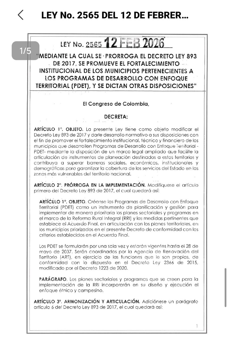 #POLÍTICA | El representante a la Cámara e integrante de la Comisión Accidental de Paz, James Mosquera Torres, (@JamesModqueraT) destacó la prórroga por 10 años de los Programas de Desarrollo con Enfoque Territorial (PDET), sancionada por el Gobierno Nacional.

Según el