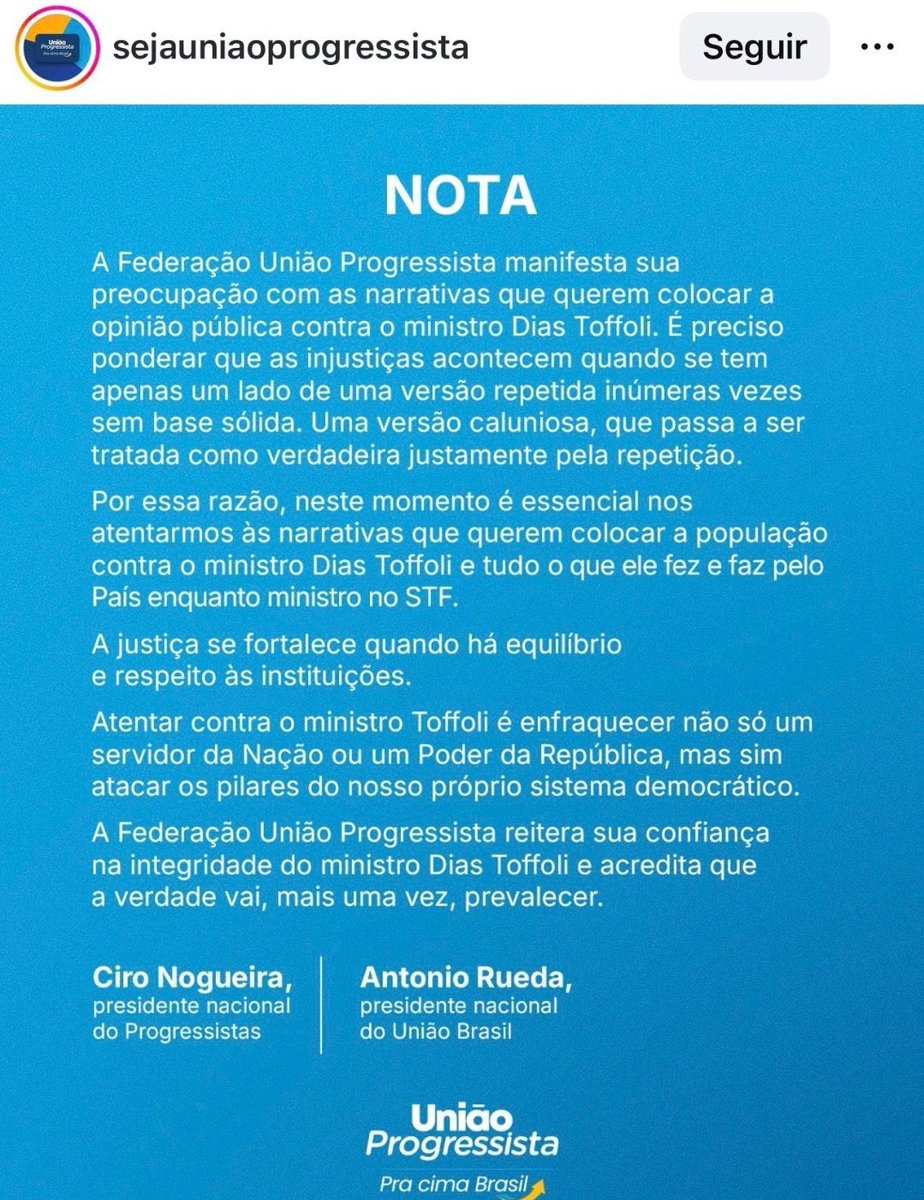 JeffreyChiquini's tweet image. Deixa eu ver se entendi: os partidos União Brasil e Progressistas defenderam OFICIALMENTE o Dias Toffoli?

Lembrando que Alcolumbre, presidente do Senado Federal, é desse partido que está chamando os fatos divulgados contra Dias Toffoli de caluniosos. 

A nota está criminalizando…